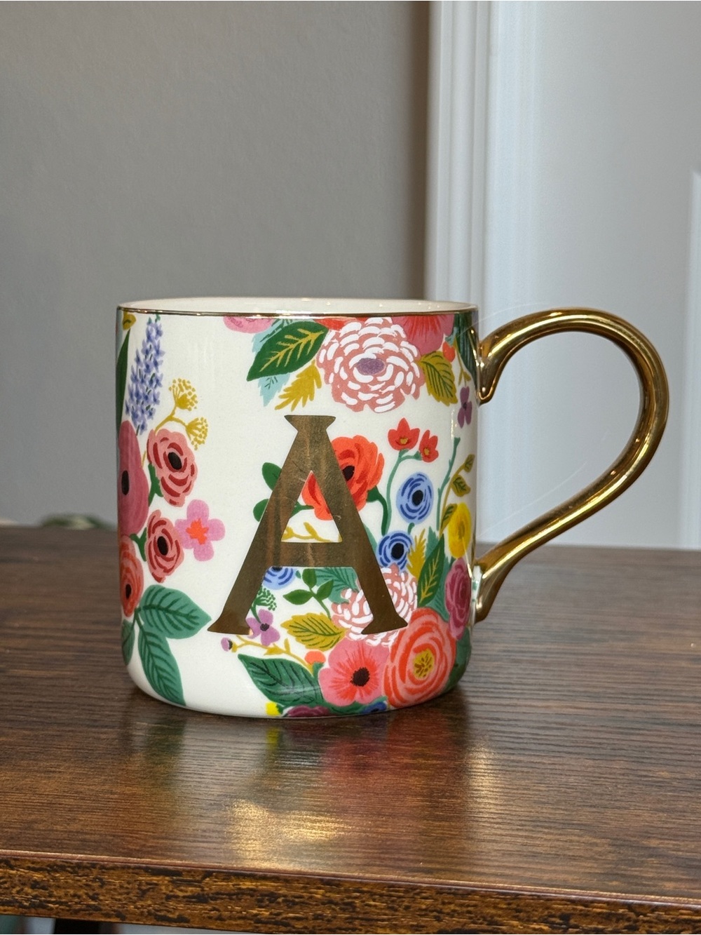 Rifle Paper Co. for Anthropologie Garden Party Monogram "A" Mug – Gold Handle